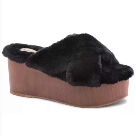 wedge fur slippers